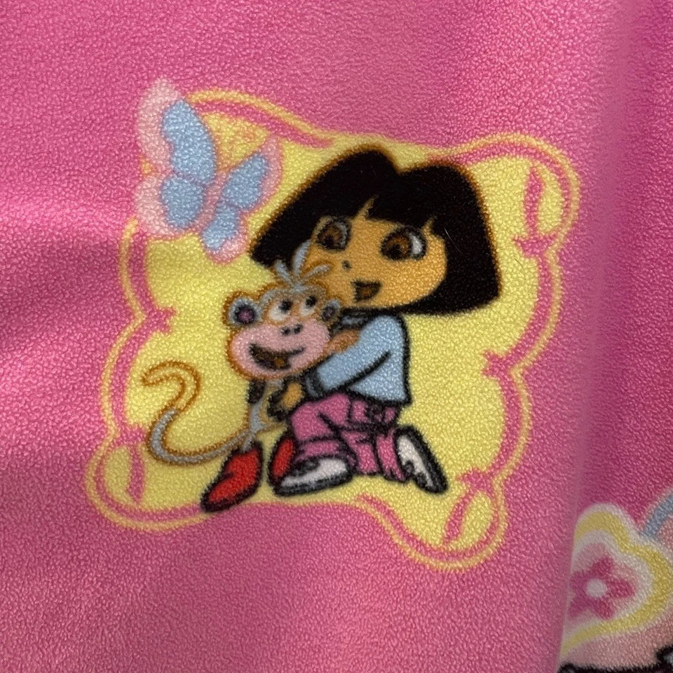 Dora The Explorer Boots VTG Tie Quilt Handmade Toddler Bed Blanket Pink 48/48 - Image 3 of 4