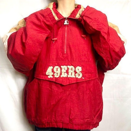 NFL Red Nylon Jacket Unisex Vintage Half Zip 90s Big Size L - Picture 3 of 10