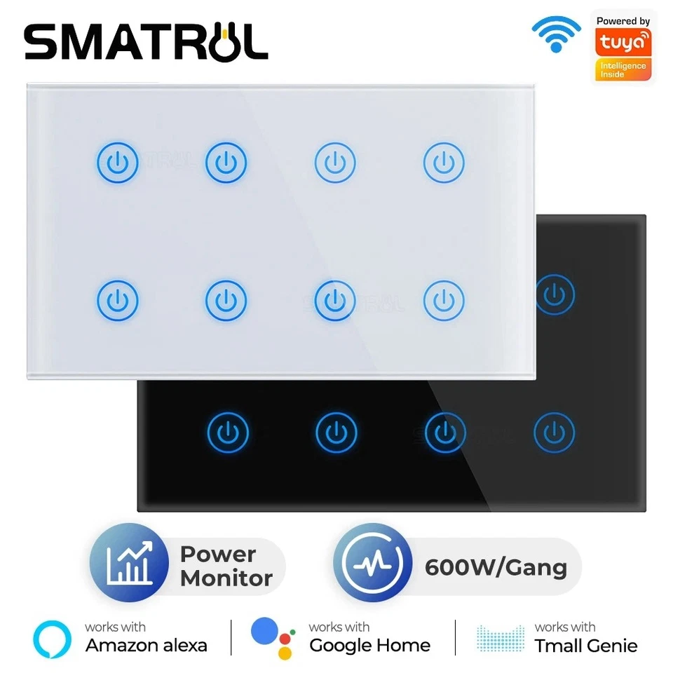 Tuya WIFI Smart Switch 8 Gang Wall Light Touch Switch for Alexa Google Home FS - Image 2 of 4