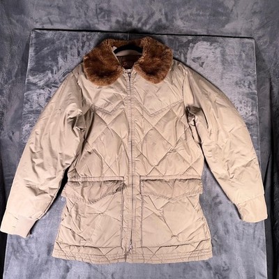 Vintage Walls Blizzard-Pruf Down Parka Coat Mens Large Beige Fur Collar USA 70s