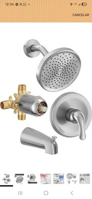 FROPO Brushed Nickel 6in Round Rain Shower System w/ Valve Trim, Wall Mount