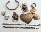 Vtg Copper Costume Jewelry Lot Turquoise Southwestern Renoir Ect