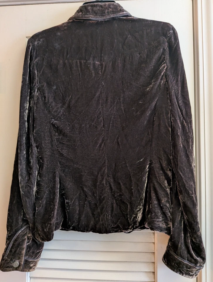 Camisa/Chaqueta Elie Tahari Marrón Terciopelo Aplastado Talla Mediana Bronce Botones Boho Foto 2 de 4