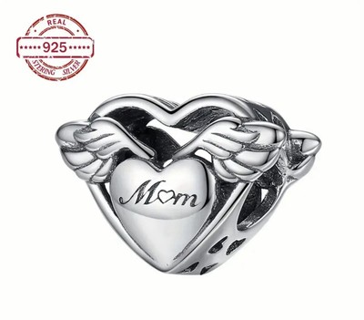 Sterling Silver 925 Heart Mom Charm Bead Unbranded