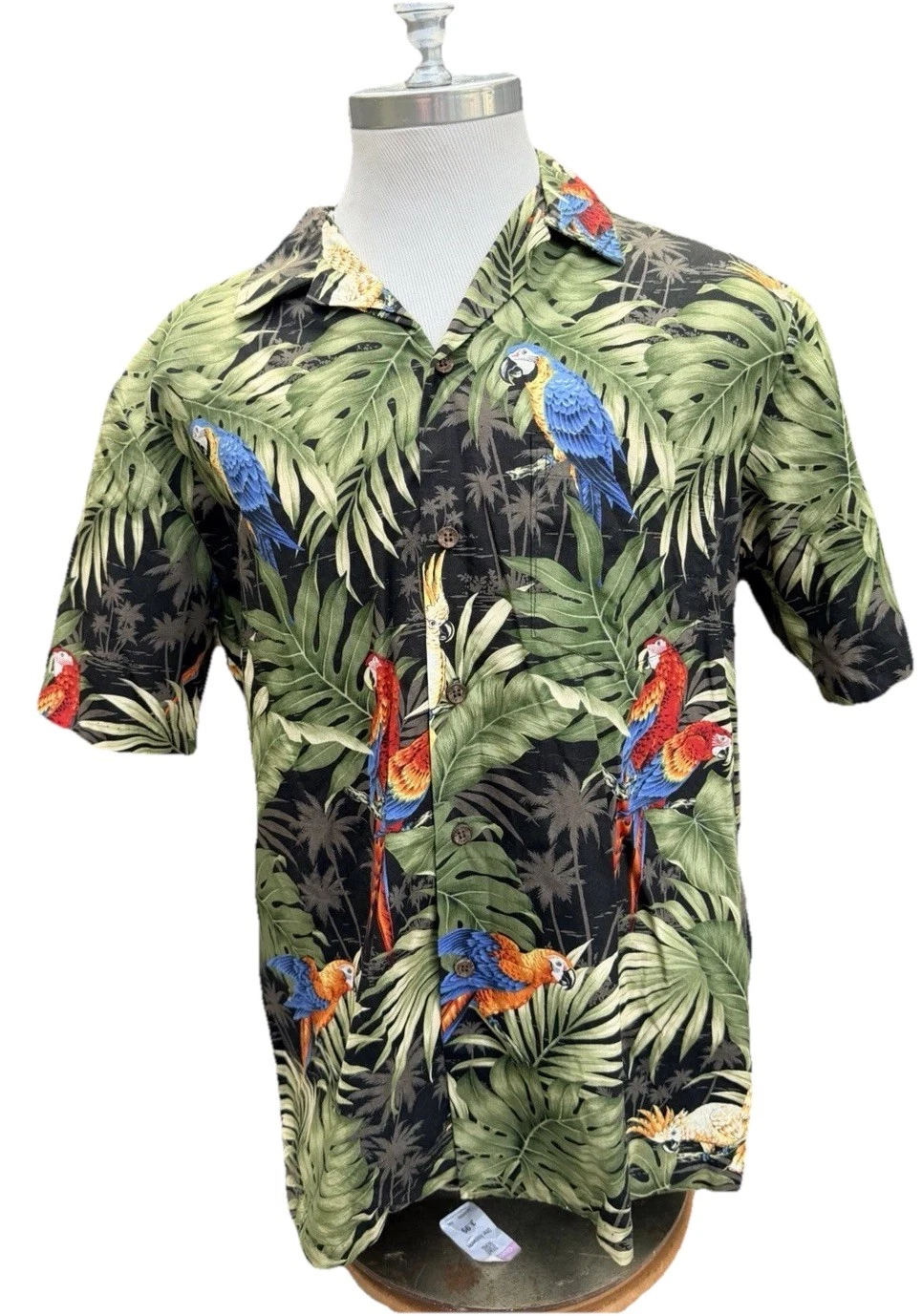 RJC Multicolored Floral Hawaiian Shirt Parrots And Cockatoo Tropical Bird Print