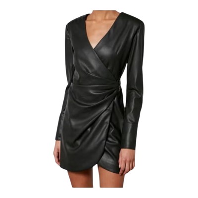 faux leather wrap mini dress Faux Leather Wrap Dress Stile by Per Lei