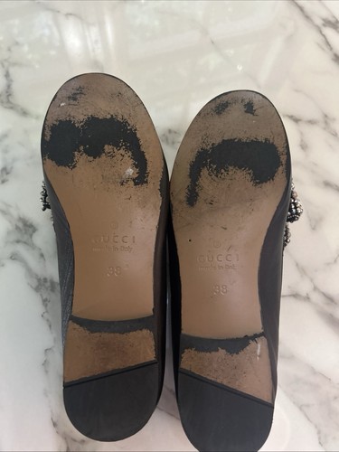GUCCI Vintage Black Leather Shoes with Pearl & Crystal Bow Embellishments - Picture 9 of 9