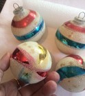 Lot 4 vintage DBGM WGermany mercury glass mica glitter ornaments plastic caps — photo 2