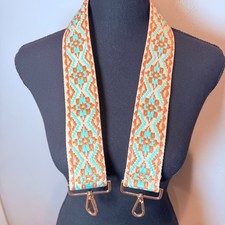 Interchangeable Aztec Embroidered Purse Strap with Yellow Leather Tabs