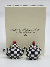 Mackenzie Childs Courtly Check Teapot Salt & Pepper Set