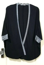 FLASH SALE! Women Design Factory SMALL Jersey Knit Cardigan Sweater BLACK SILVER