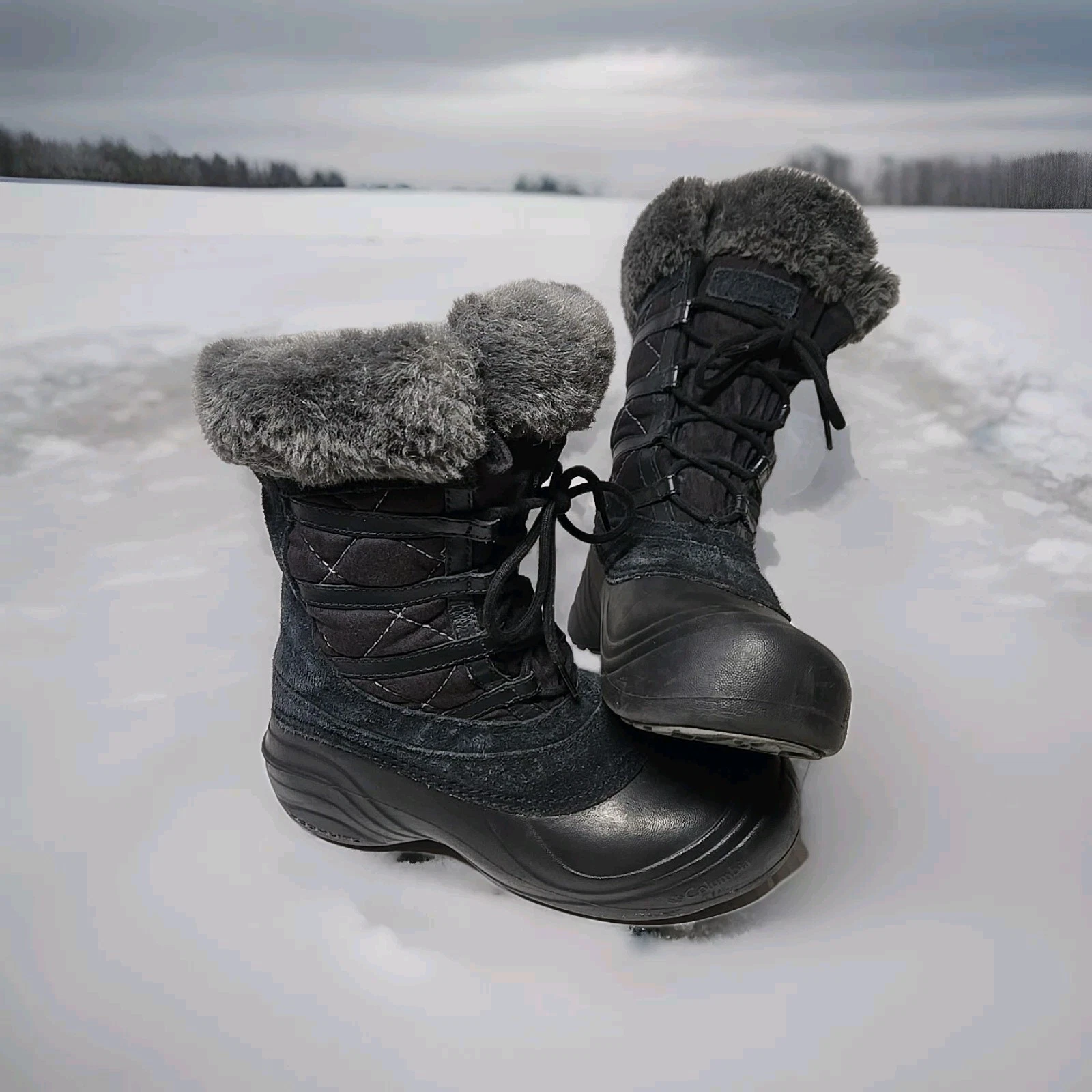 Columbia Sierra Sz 8.5 Summette Techlite Faux Fur Snow Boots Black Womens