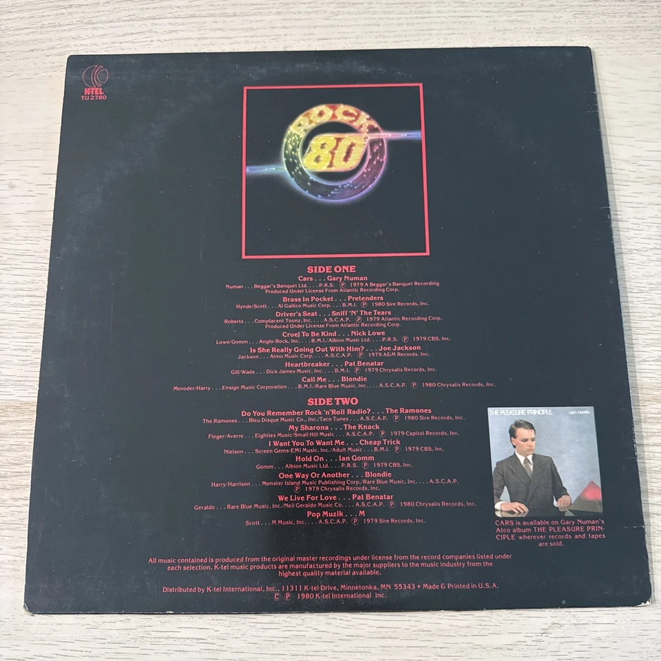 K-TEL Rock 80 Vintage Vinyl LP Record 1980 K-TEL TU-2780 Read Description Foto 2 de 4
