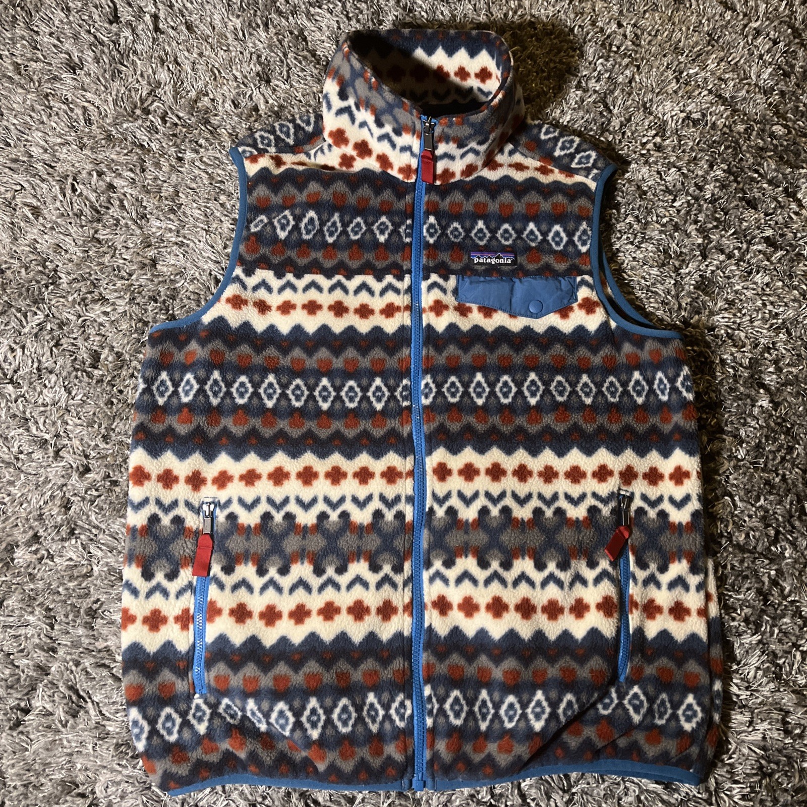 Patagonia Men's M Lightweight Snap-T Fleece Vest Full Zip Tribal Aztec EUC