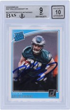 Dallas Goedert Eagles Signed 2018 Panini Donruss Rated Rookie #347 BAS 9/10 Card. rookie card picture