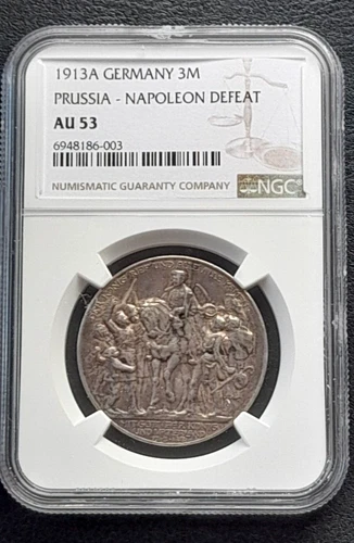 1913 GERMAN STATE (PRUSSIA) THREE 3 MARKS. NGC AU53