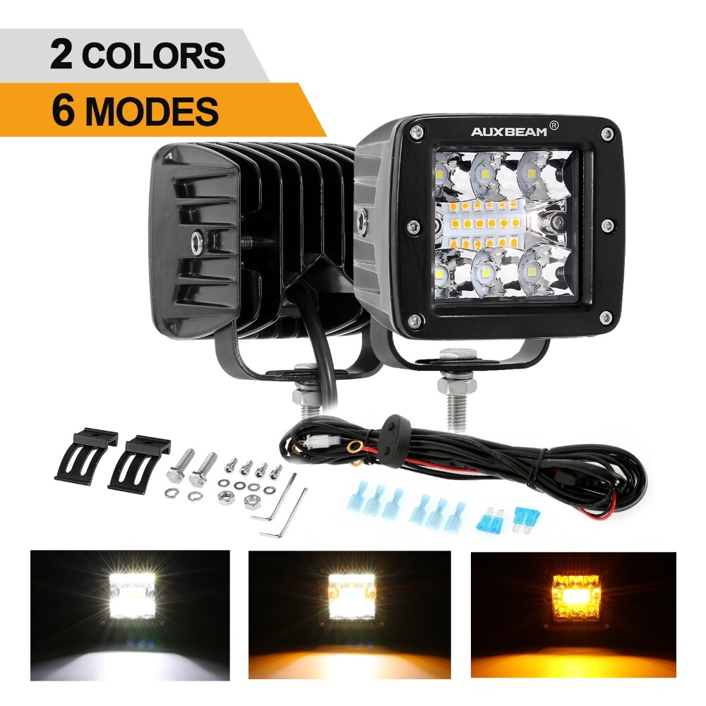 AUXBEAM 3inch LED Cube Pods Work Light Bar Spot Beam Driving Fog ...