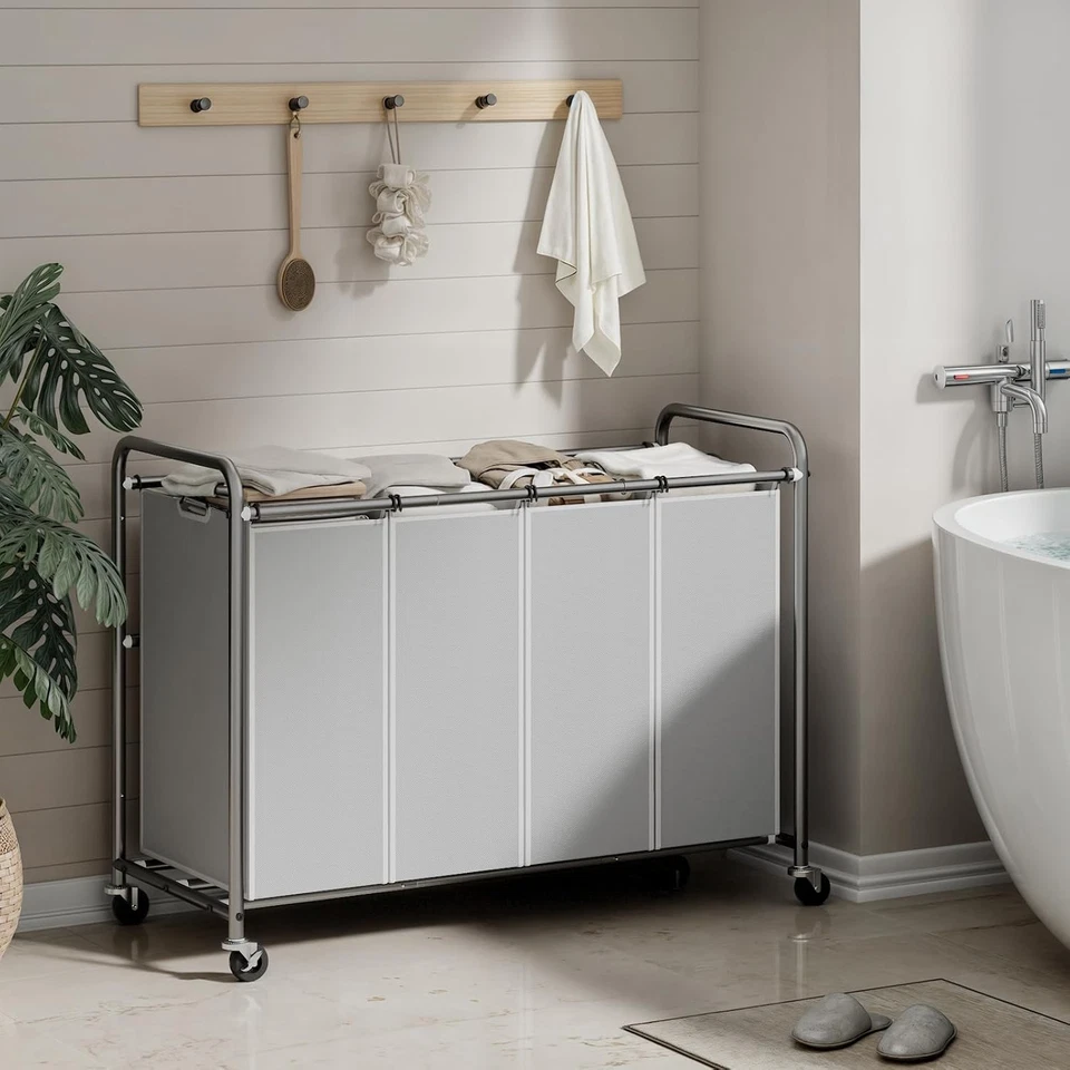 ROMOON 4 Section Heavy Duty Laundry Sorter, Separated Laundry Hamper Cart with W - Image 2 of 4