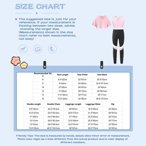 Kids Girls Pants Tumbling Hooded Crop Top 3 Pieces Vest Set Tracksuit Stage - Picture 26 of 45