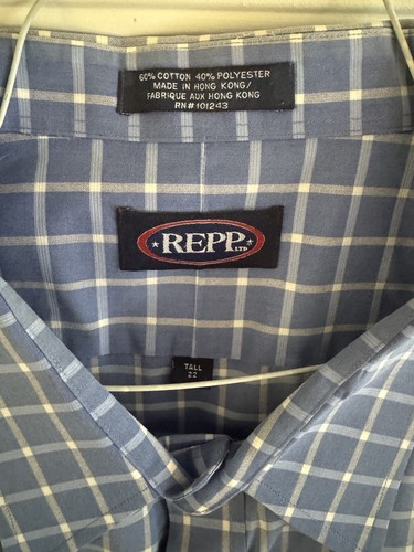 Repp Button Shirt Men’s Big/Tall Size 22 Tall Short Sleeved Chest Pocket - Picture 3 of 7