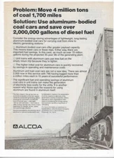 1977 Alcoa Aluminum Coal Train Cars Railroad Vintage Print Advertisement