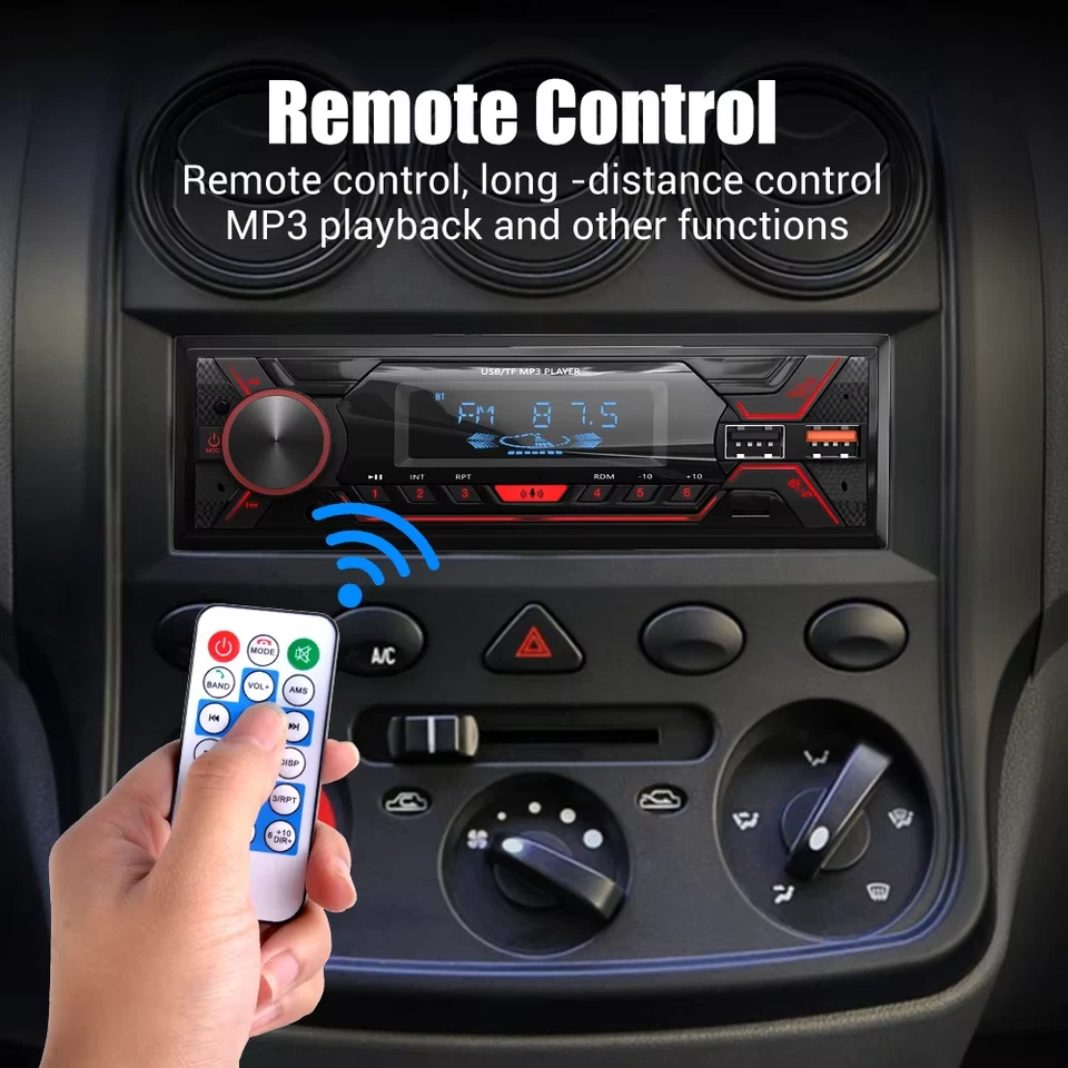 Autoradio 1 DIN Stereo MP3 Bluetooth FM ISO Aux USB, Lettore Multimediale - Immagine 2 di 4