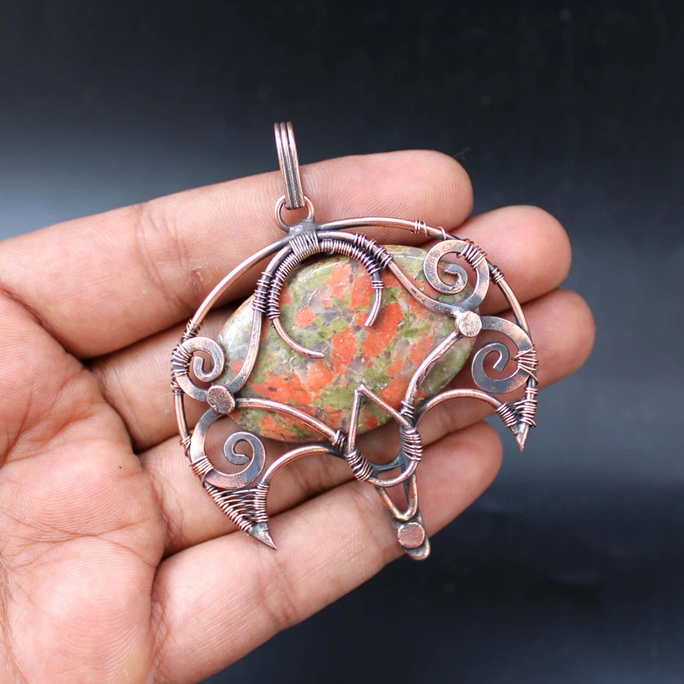 Colgante envuelto en alambre de cobre Unakita colgante piedras preciosas joyería regalo de aniversario Foto 2 de 4