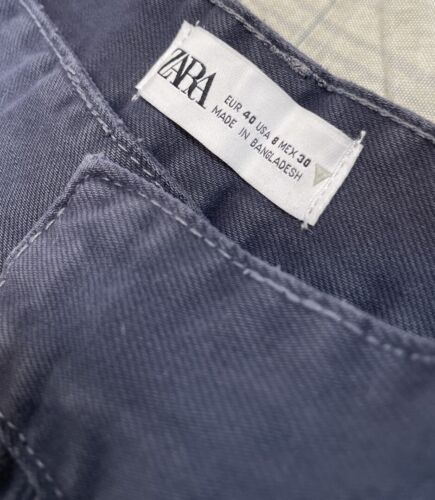 NEW ZARA slate Blue Gray Chino Pants Woman’s Size 8 Classic 100% Cotton - Picture 7 of 16