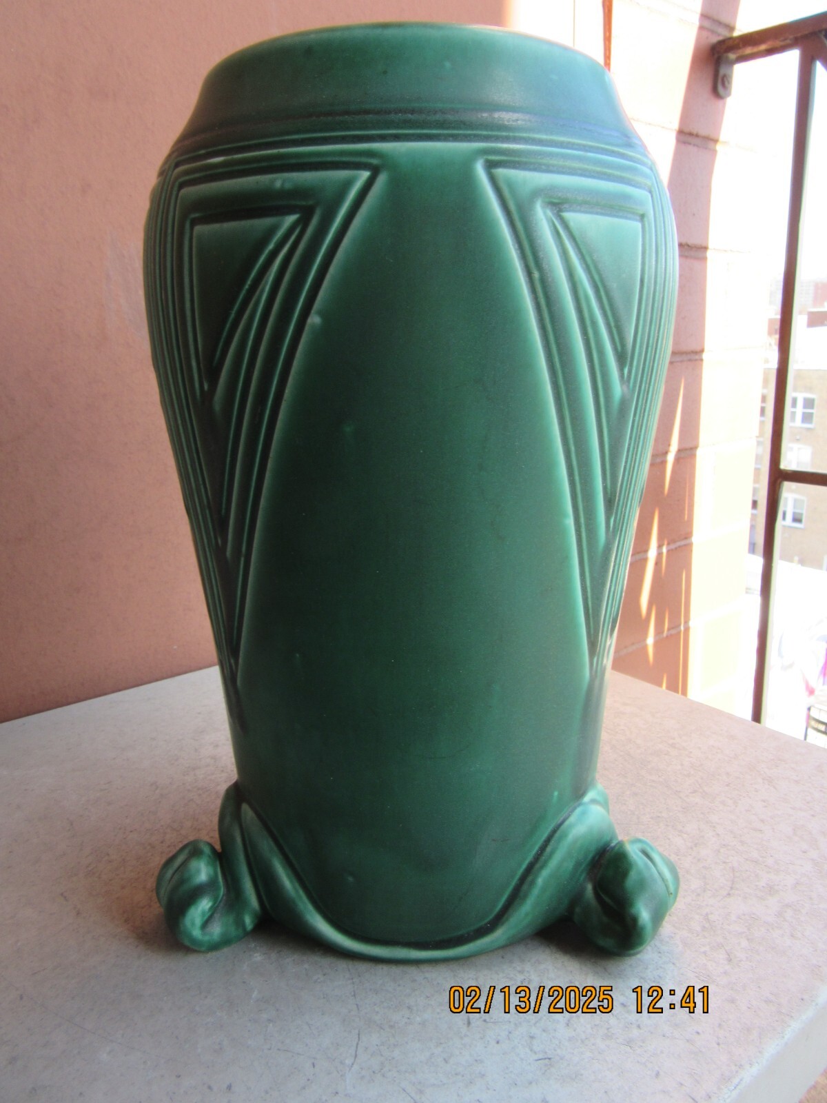 Rookwood Z-Glaze Hand Tooled Matte Green 11 1/2" Geometric Lamp Base 1903