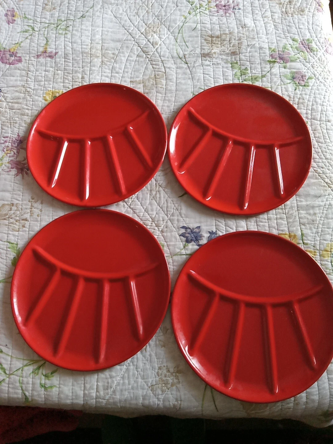 Vintage Red ENAMEL Metal Divided FONDUE Plate Japan