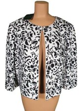 NWT ST. JOHN Knits Black Floral Jacquard Swing Topper Jacket Blazer sz 14 1330