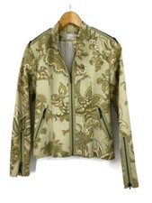 Hellô Campos Brazil Sage Green Floral Fitted Zippered Jacket Padded Shoulders