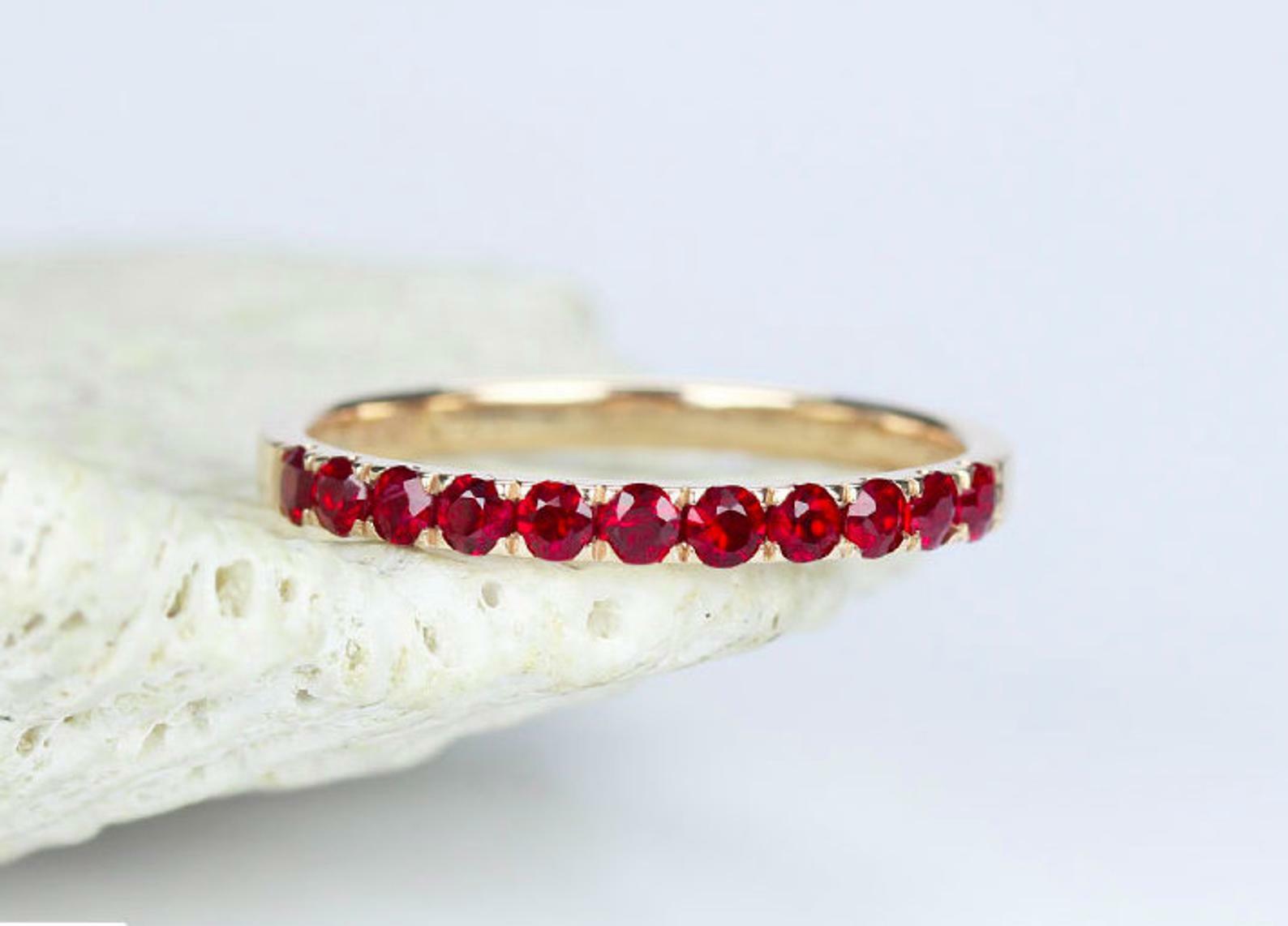 Pink Ruby Wedding Band Half Eternity Ring in Gold Plated Silver-image