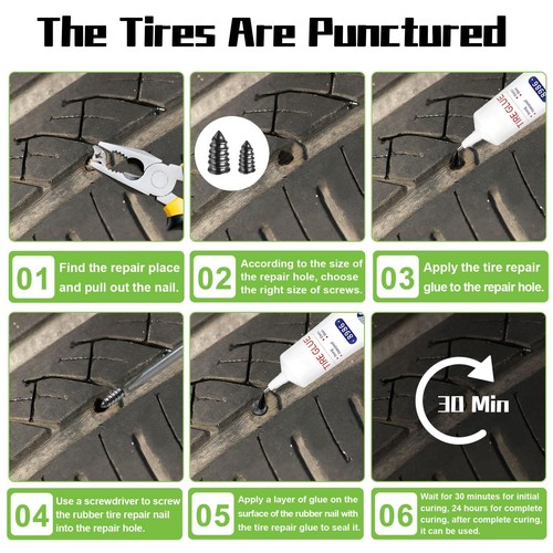 120ml Tire Repair Glue 20pcs Tire Repair Rubber Nails for Sidewall Bonding or... - Picture 6 of 7