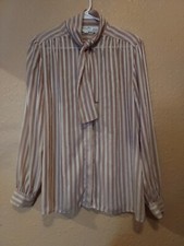 Vintage Christian Dior Striped Tie Button Down Sheer Blouse 12