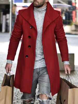 eleganter langer Mantel sportlich Mode Herren Slim schmal warm rot 1015