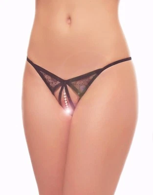 NOIRSATINE STRING OUVERT FAB EUROPE S M L XL XXL OU XXXL NEUF LINGERIE SEXY FEMME