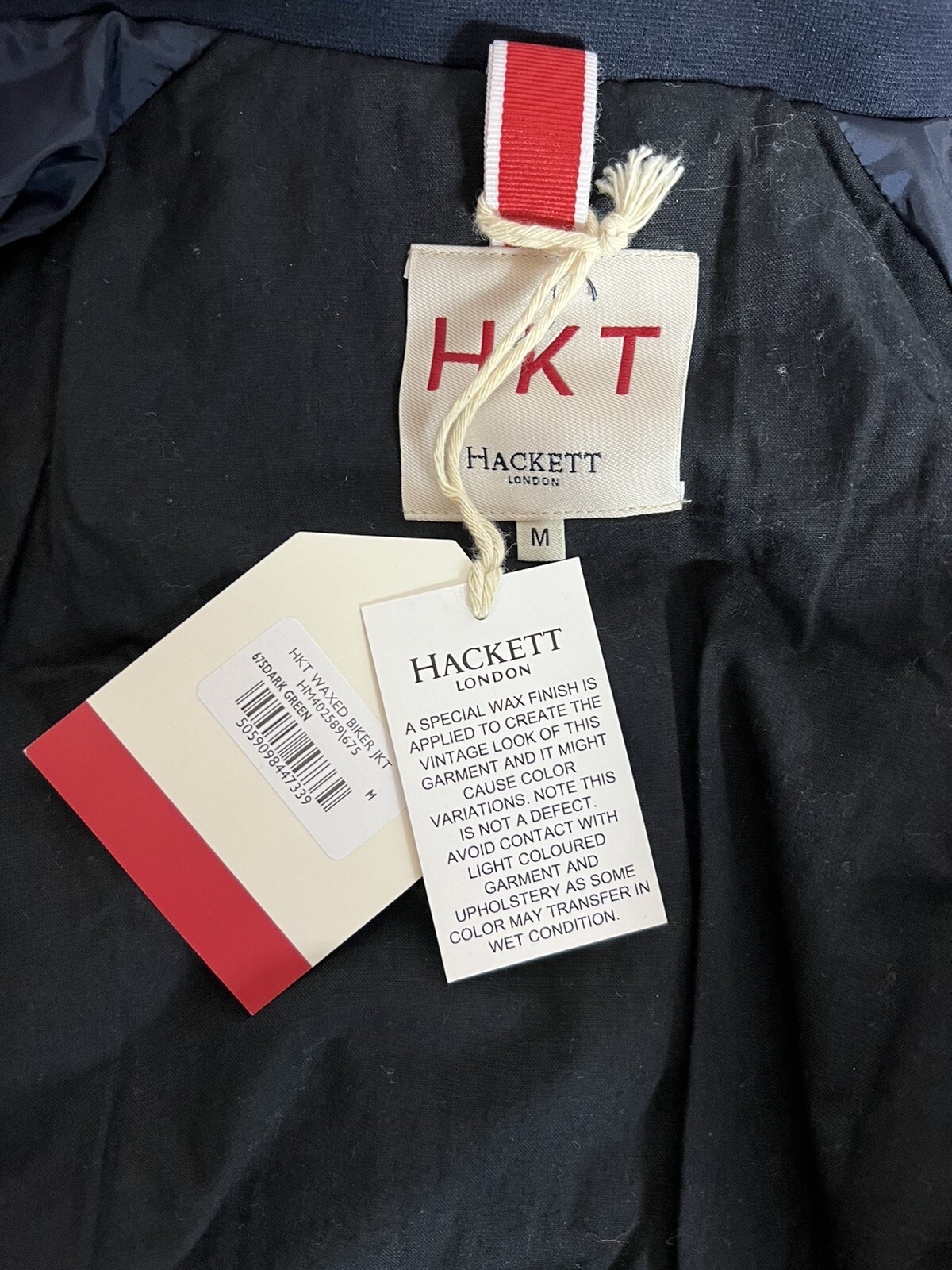 Hackett London Men's Dark Green Jacket Waxed  Biker Size M - HM402589/675 image 7