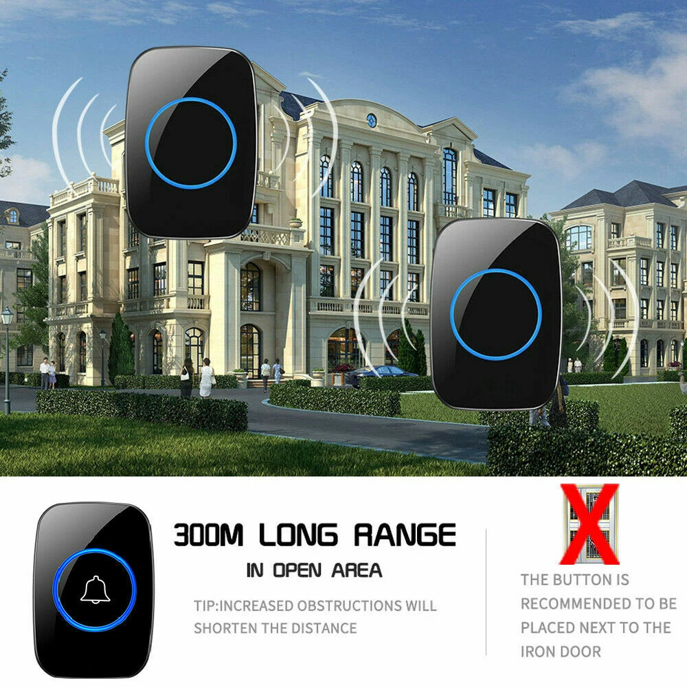 Wireless Doorbell Waterproof Door Bell Kit Home House Ring Bell 1000FT Kit Wireless Doorbell Waterproof Door Bell Kit Home House Ring Bell 1000FT Kit