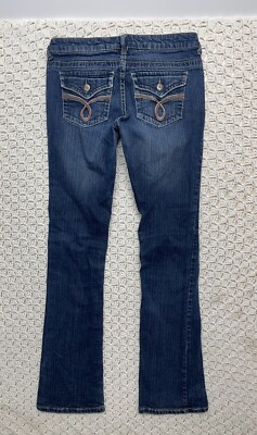 Rue21 Womens Jeans Size 3/4R   Dark Blue Denim  Slim Boot 5-pockets Embroidered