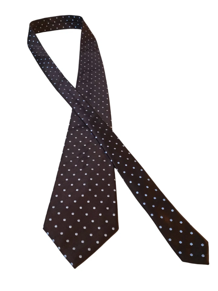 Corbata Kenneth Roberts Platino Cuello Hombre Diseñador Lujo Marrón Azul Lunares Seda Foto 3 de 4