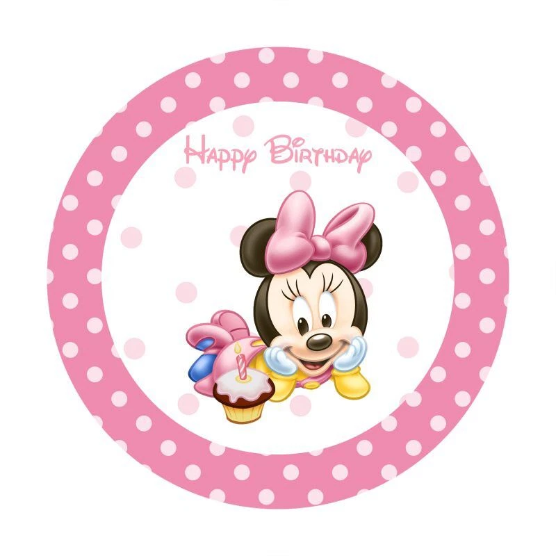 Round Minnie Mouse Backdrop Cover Baby Girl Birthday Party Background Decoration - Image 3 of 4