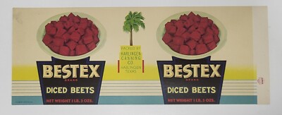 ADVERTISING Label Bestex Can Harlingen Texas Diced Beets
