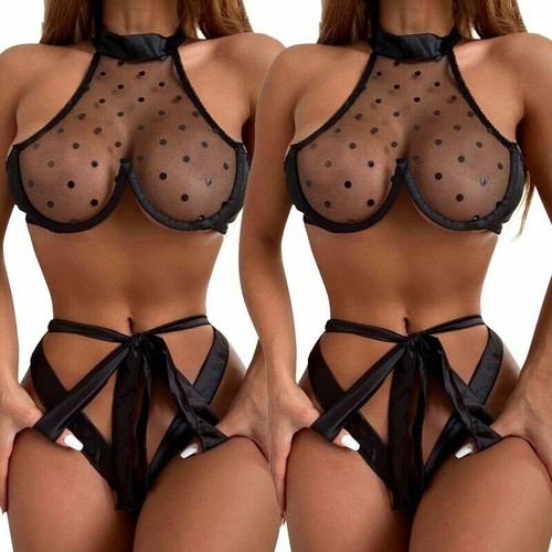 Sexy 2Pcs Set Women's Lingerie Bra Babydoll Underwear Thong Nightwear Sleepwear - Picture 1 of 16