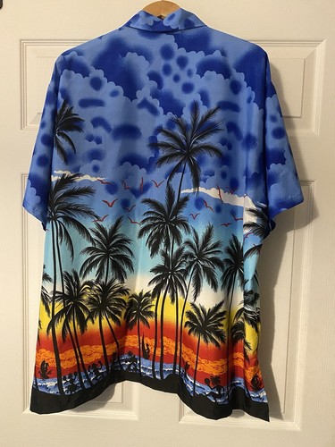 Happy Bay Hawaiian button up short sleeve shirt blue tropical size XXL - Picture 8 of 8