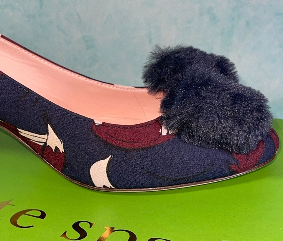 Kate Spade Chunky Navy Heels Very Rare Fox Glen Fabric 9M New In Box - Image 3 of 4