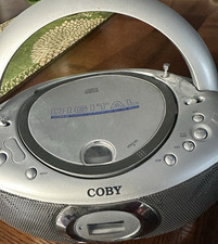 Coby CX-CD236 CD Boombox Silver AM/FM Radio LCD Display Headphone Jack Repeat