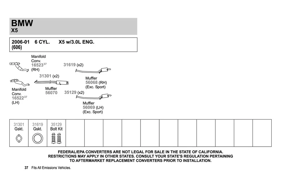 For BMW X5 2001-2006 Walker Fiber w Steel Core 2-Bolt Exhaust Pipe Flange Gasket Foto 2 de 4