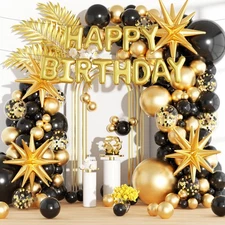 Globos Negros y Dorados 160 Piezas Decoracion De CumpleaÃ±os Para Mujer Hombre