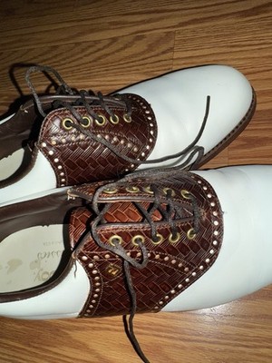 FootJoy USED size 8D K7 STYLE-05675A Golf Shoes White/Brown Croc Print Saddle-